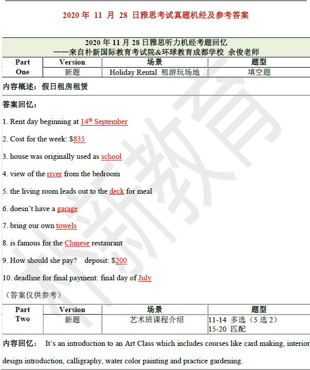 2020年11月28日雅思听力机经