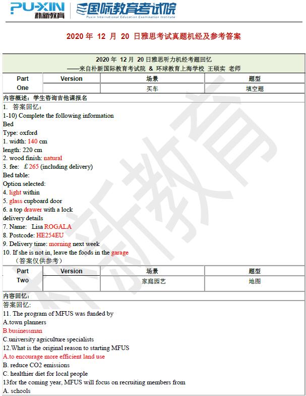 2020年12月20日雅思听力机经