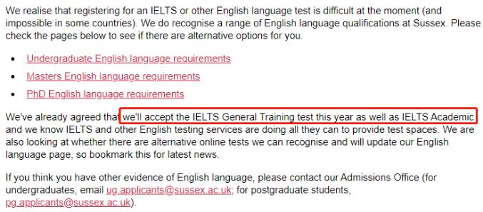 接受雅思G类成绩的英国高校