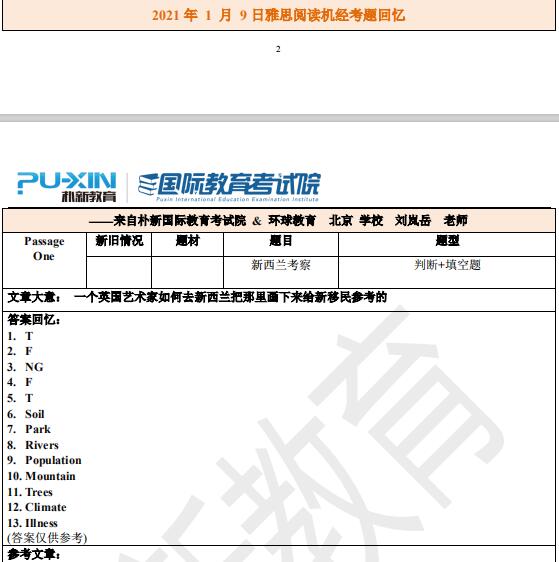 2021年1月9日雅思阅读机经