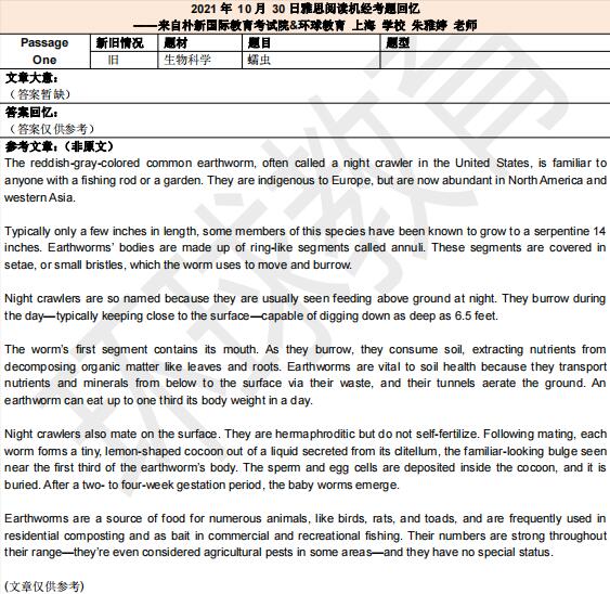 2021年10月30日雅思阅读机经