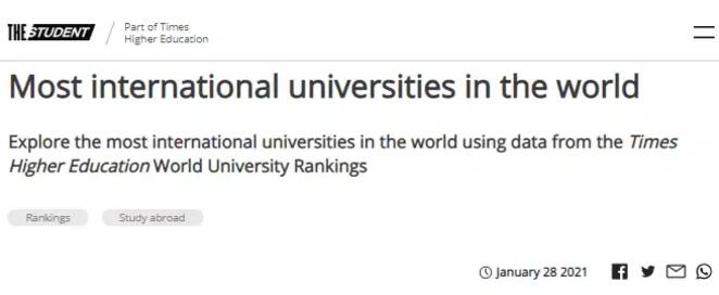 加拿大四所高校入围全球前50最具国际化大学！