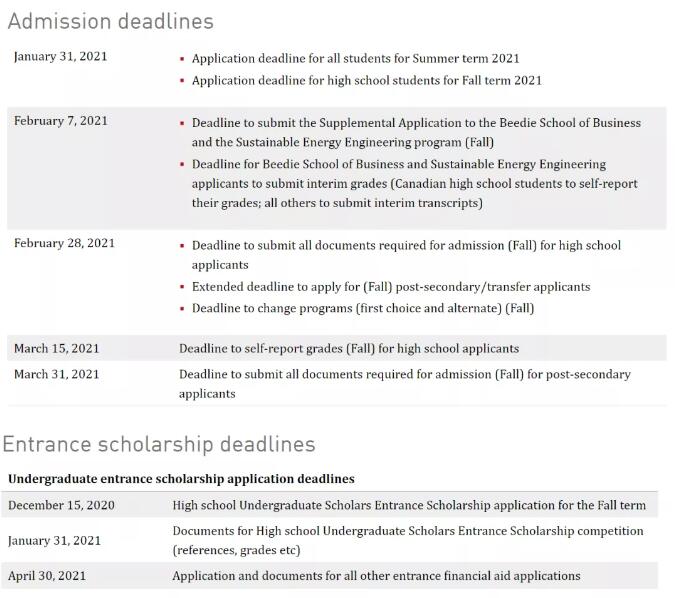 加拿大热门院校申请截止日期汇总