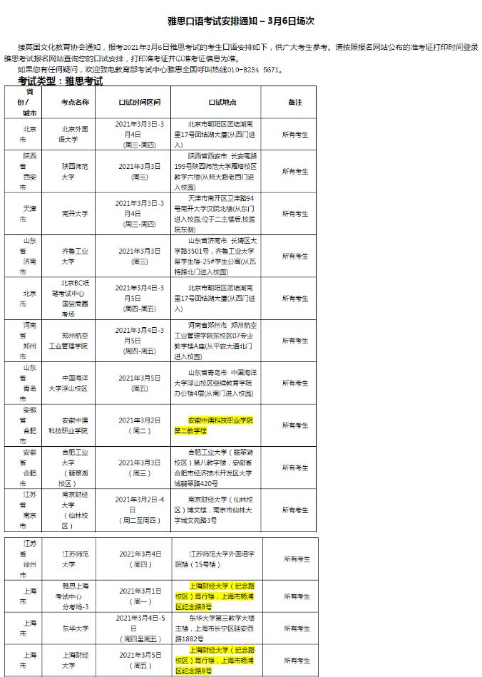 最新消息：3月4日及3月6日雅思口语考场安排变化！
