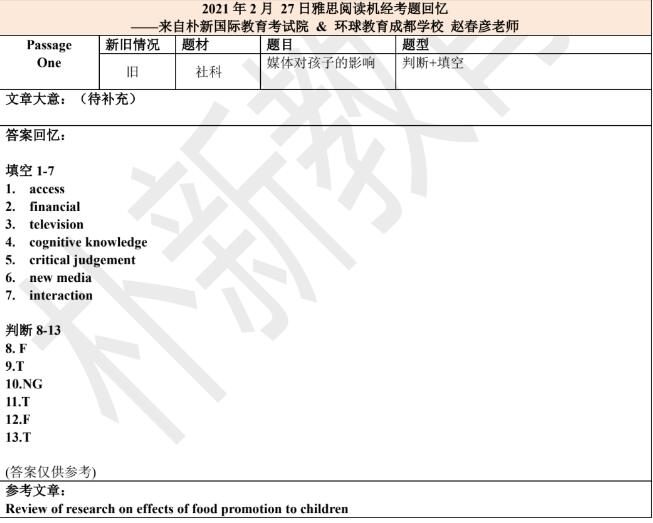 2021年2月27日雅思阅读机经