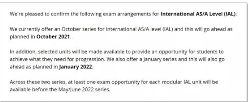 爱德思：额外IGCSE考试将安排在11-12月，今年10月和明年1月IAL大考正常举行