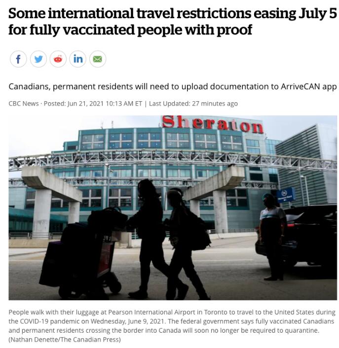 重磅！加拿大宣布解封边境第1阶段！7月5日起完全接种入境者免隔离！