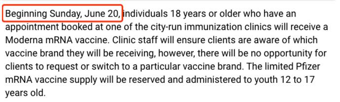 多伦多宣布：6月20日起全部打莫德纳；为打辉瑞华人半夜排3000号！