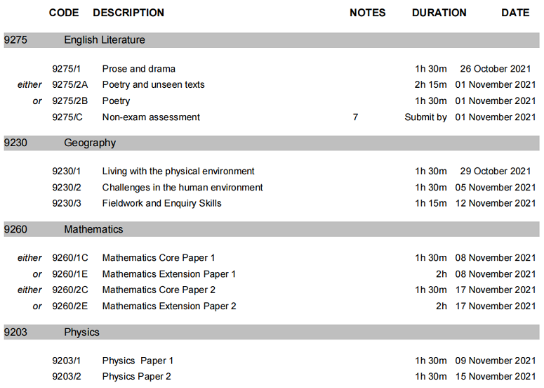 关注，2021年10/11月CAIE IGCSE&ALevel和牛津AQA IGCSE秋季大考时间表来了！