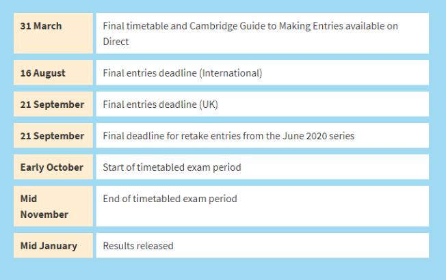 CAIE考试局公布了IGCSE和Alevel10-11月考试时间! CAIE考试局公布了IGCSE和Alevel10-11月考试时间!