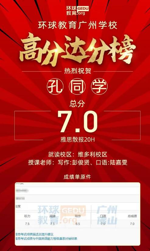 雅思提升2分，口语8分，PTE全项满分，双非无雅思拿QS排名55名校offer！广州环球教育学员们封神！