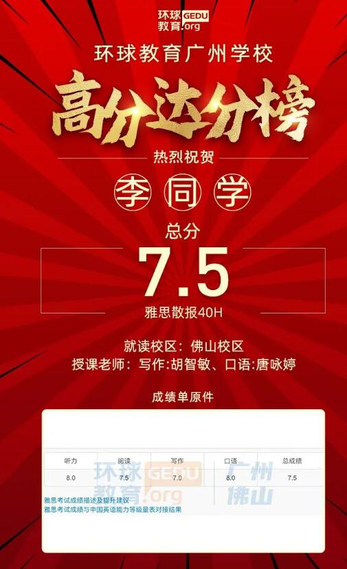 雅思提升2分，口语8分，PTE全项满分，双非无雅思拿QS排名55名校offer！广州环球教育学员们封神！