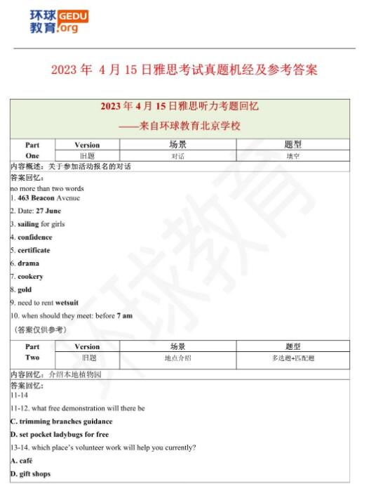 2023年4月15日雅思听力机经