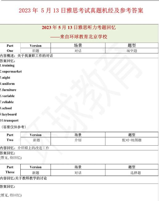 2023年5月13日雅思听力机经