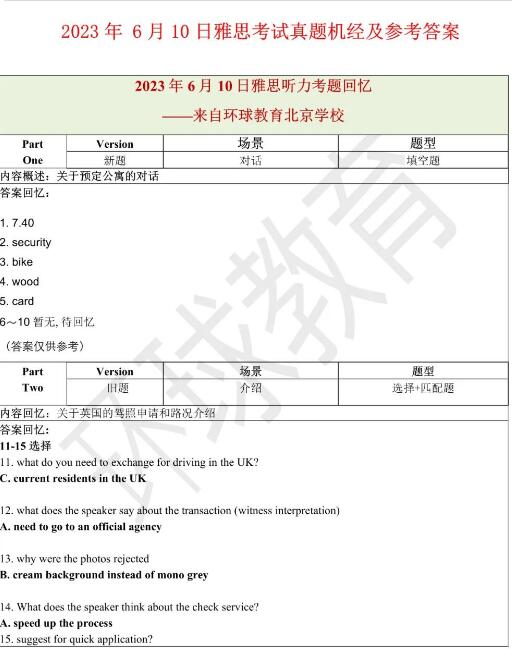 2023年6月10日雅思听力机经