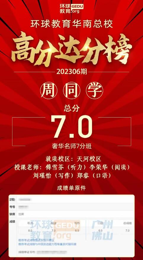 雅思高分喜讯：雅思首考拿7分、听力拿8分、阅读拿8.5分！
