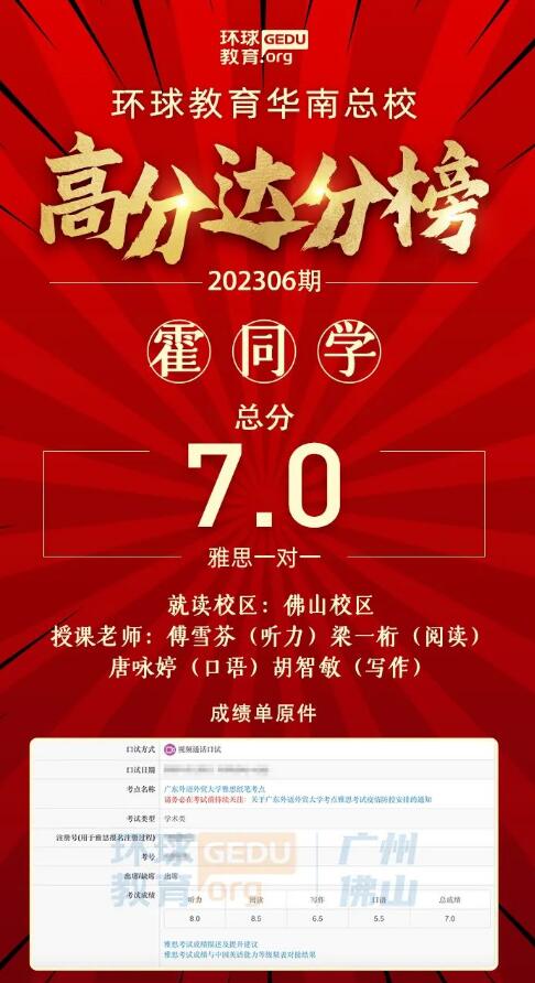 雅思高分喜讯：雅思首考拿7分、听力拿8分、阅读拿8.5分！