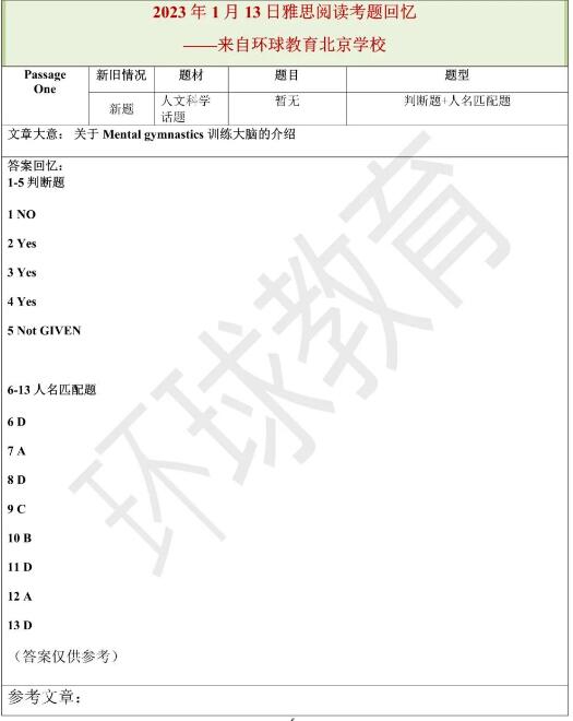 2024年1月13日雅思阅读机经