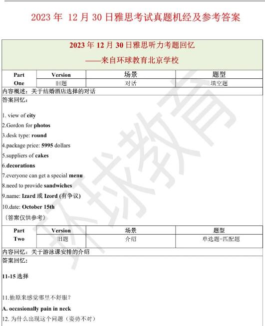 2023年12月30日雅思听力机经