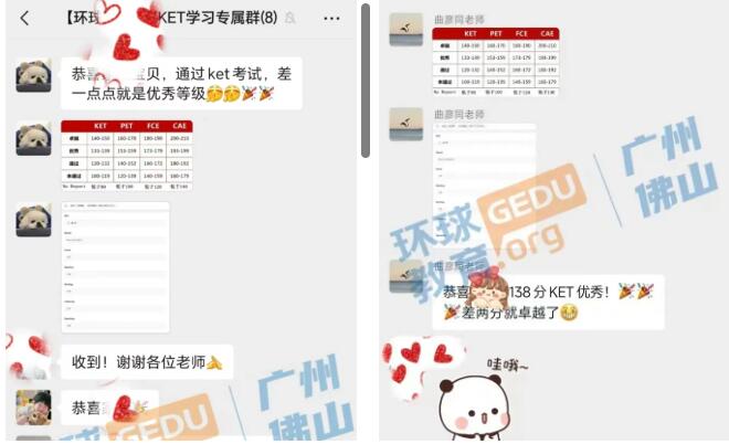 广州环球优思KET/PET小学员们考试通过率再攀高峰！