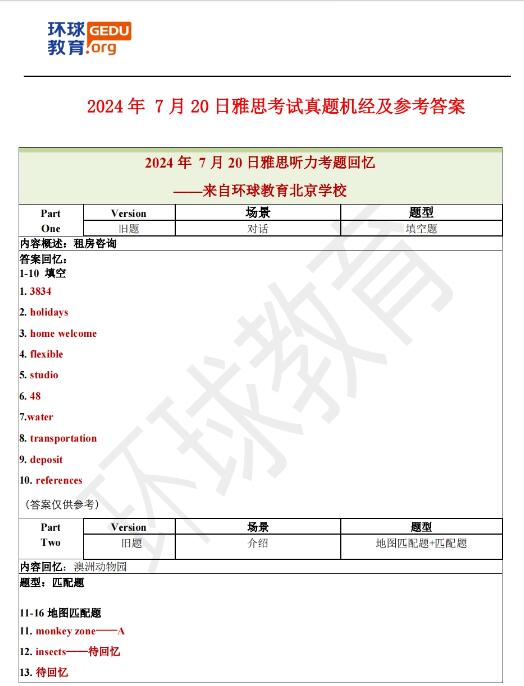 2024年7月20日雅思听力机经