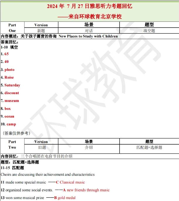 2024年7月27日雅思听力机经
