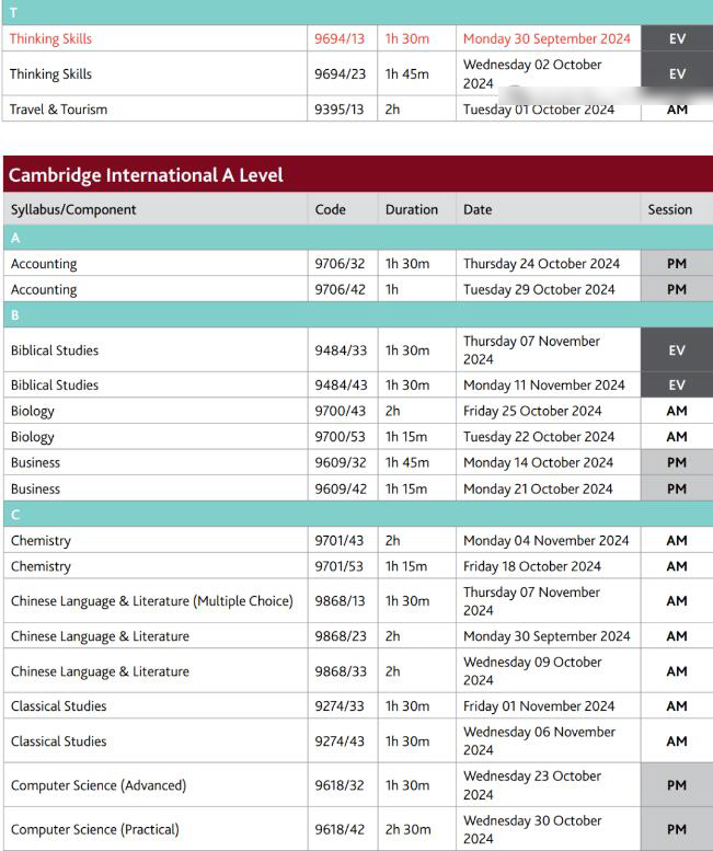 CIE ALevel:IAS/IAL 2024年10-11月考试时间安排来啦！