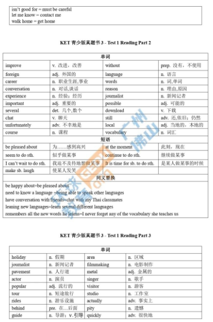 KET真题3必背高频核心词汇，暑假备考冲刺全靠它！广州环球教育精编资料