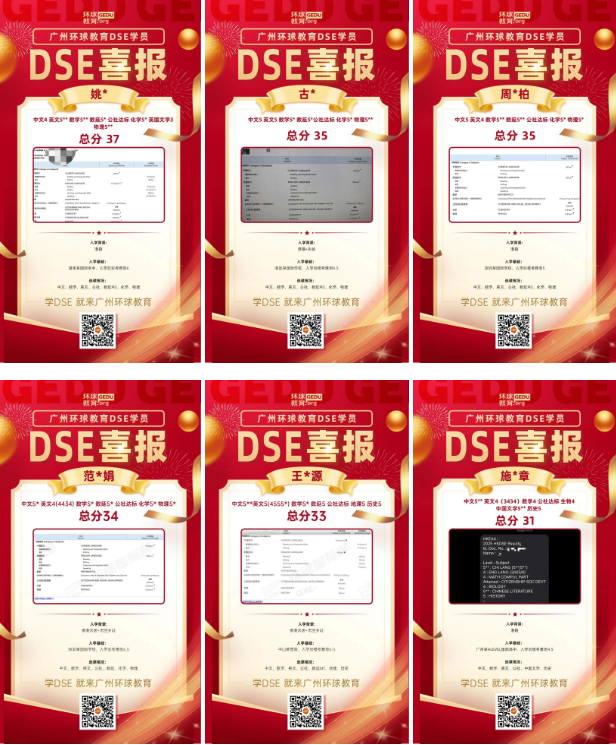 广州环球教育DSE喜出分！学员取得优异成绩！21人摘星！