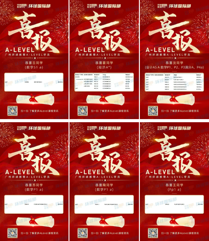 广州环球学员2025夏季大考A-Level出分喜报！梦校咫尺，追梦不止！