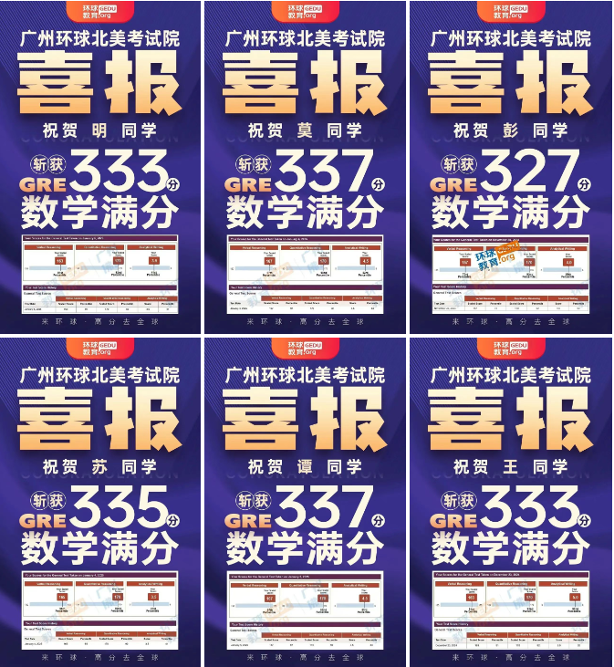 祝贺！广州环球教育GRE/GMAT学员高分喜报！数学满分成绩亮眼，研究生留学申请“救星”！