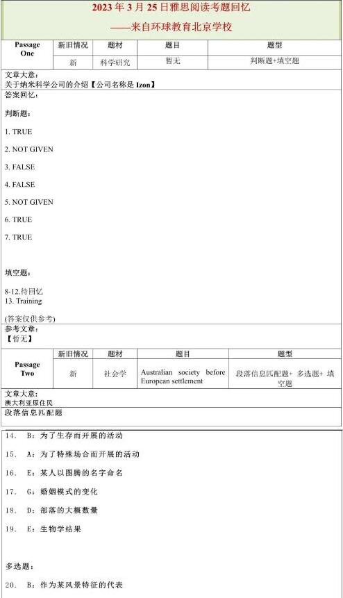 2023年3月25日雅思阅读机经