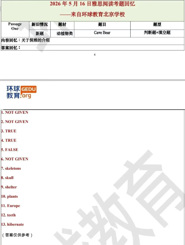 2026年5月16日雅思阅读写作机经