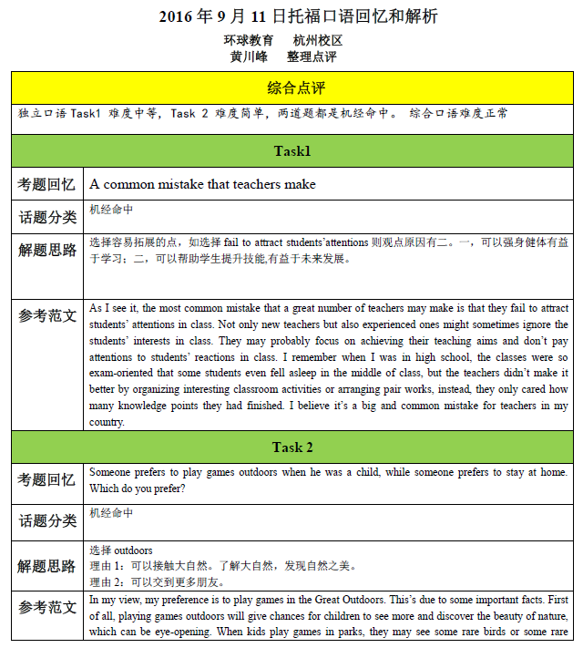 2016年9月11日托福考试听说读写全回忆