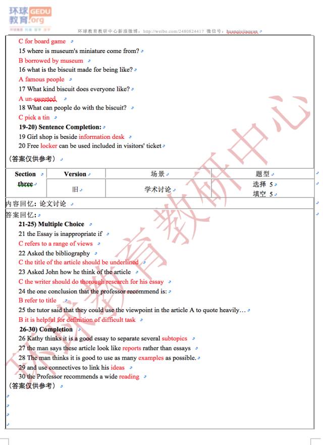 2017年1月14日雅思听力考试机经回忆