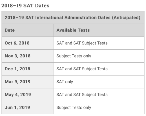 “2017SAT考试时间表”
