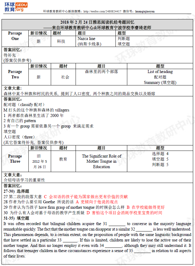 2018年2月24日雅思阅读机经