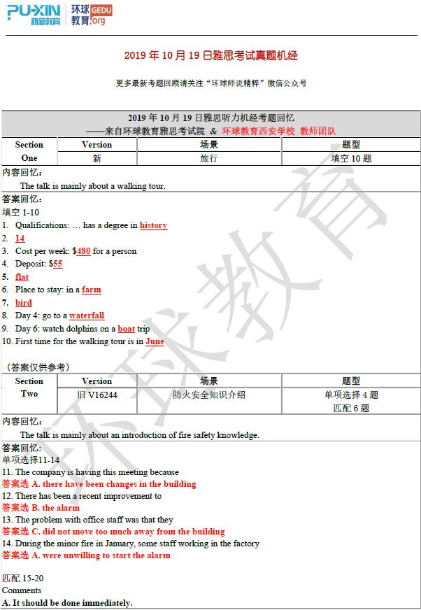 2019年10月19雅思听力机经