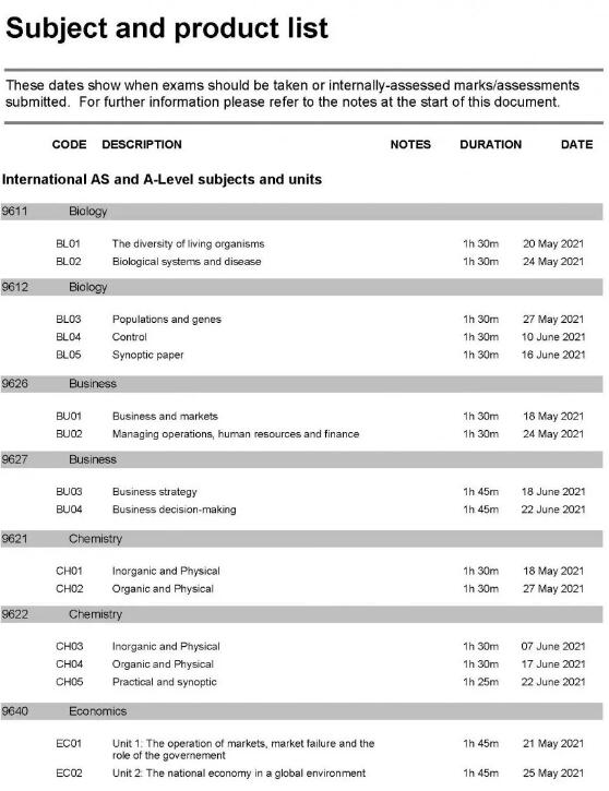 AQA国际版2021年5/6月Alevel/GCSE考试时间安排