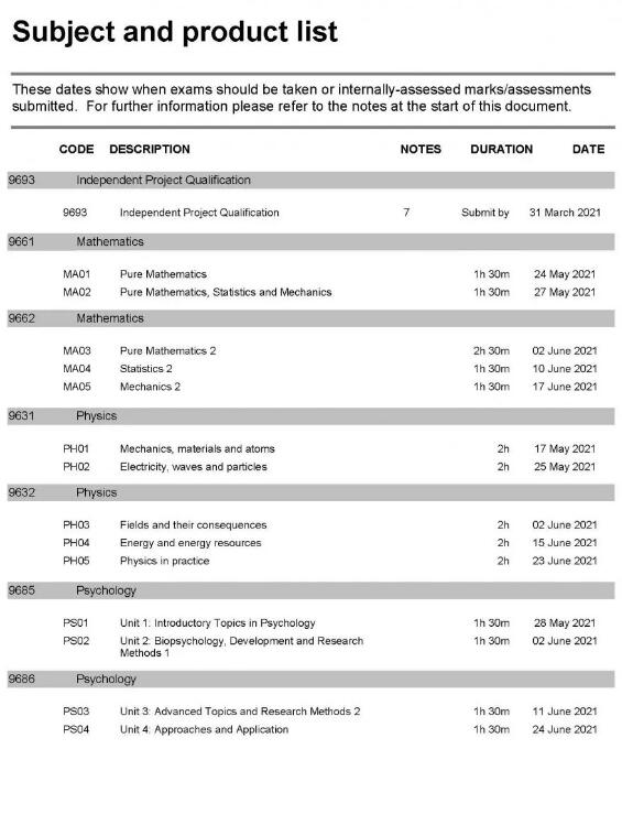 AQA国际版2021年5/6月Alevel/GCSE考试时间安排