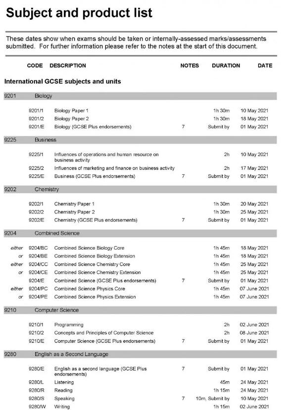 AQA国际版2021年5/6月Alevel/GCSE考试时间安排