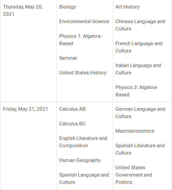 AP官方已确定2021年考试时间  