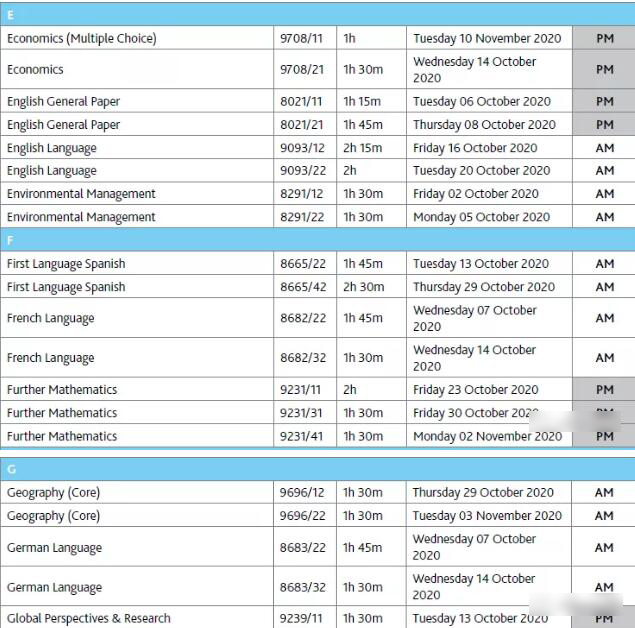 两大考试局 Edexcel爱德思和CAIE剑桥10-11月Alevel各科目考试时间汇总