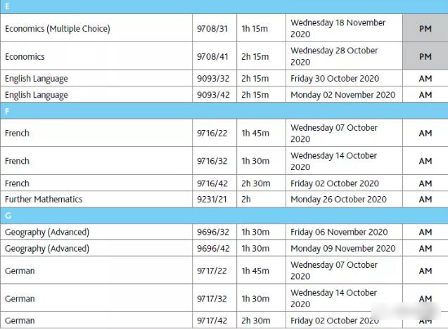 两大考试局 Edexcel爱德思和CAIE剑桥10-11月Alevel各科目考试时间汇总