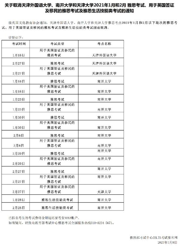 考情 l 请注意，又有学校考点取消1、2月雅思考试！