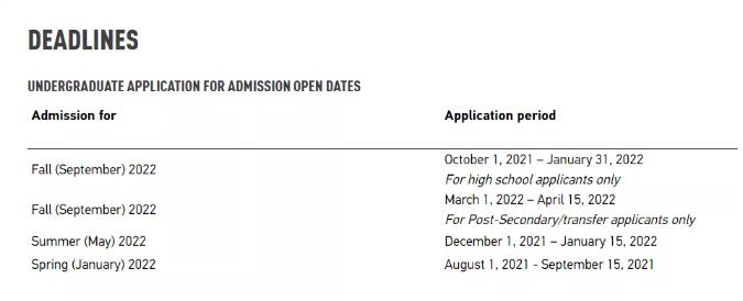 2021年加拿大大学申请截止时间,注意这些时间节点