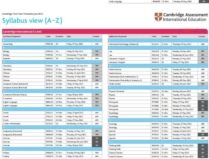 2022年05/06月国际三大体系Alevel/IBDP/AP夏季考试时间表来了！