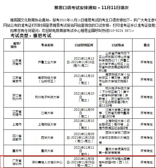 取消2021年11月部分场次 雅思考试、用于英国签证及移民的雅思考试的通知