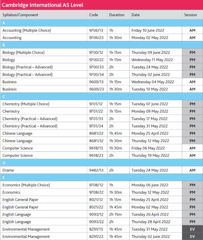 CAIE剑桥2022年5-6月IG/Alevel各科考试时间，请收藏！