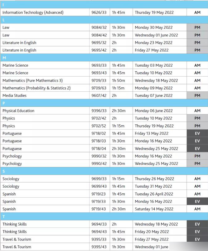 CAIE剑桥2022年5-6月IG/Alevel各科考试时间，请收藏！